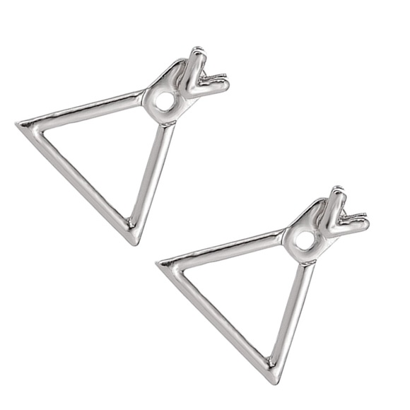 Minimalist Silver Triangle Earring Jackets - Picture 5 of 7